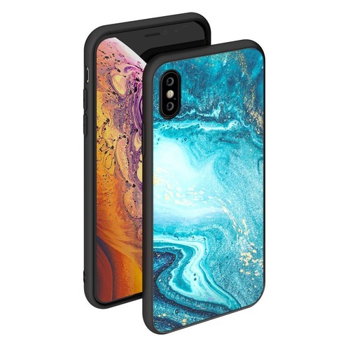 

Чехол (клип-кейс) DEPPA Glass Case, для Apple iPhone X/XS, голубой/черный [86506]