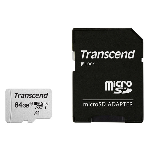 

Карта памяти microSDXC UHS-I U1 Transcend 64 ГБ, 100 МБ/с, Class 10, TS64GUSD300S-A, 1 шт., переходник SD, TS64GUSD300S-A