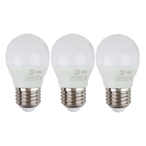 

Упаковка ламп LED ЭРА E27, шар, 6Вт, 4000К, белый нейтральный, Р45-6W-840-E27, 3 шт. [б0020630], Р45-6W-840-E27