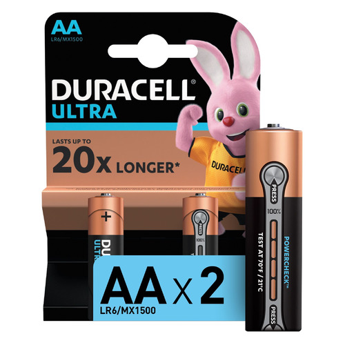 

AA Батарейка Duracell Ultra LR6-2BL MX1500, 2 шт., LR6-2BL MX1500