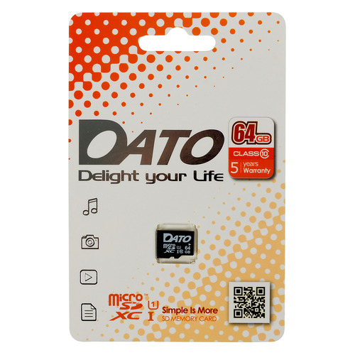 

Карта памяти microSDXC UHS-I U1 DATO 64 ГБ, 80 МБ/с, Class 10, DTTF064GUIC10, 1 шт., DTTF064GUIC10