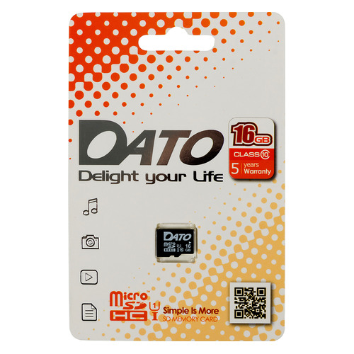 фото Карта памяти microsdhc uhs-i u1 dato 16 гб, 40 мб/с, class 10, dttf016guic10, 1 шт.