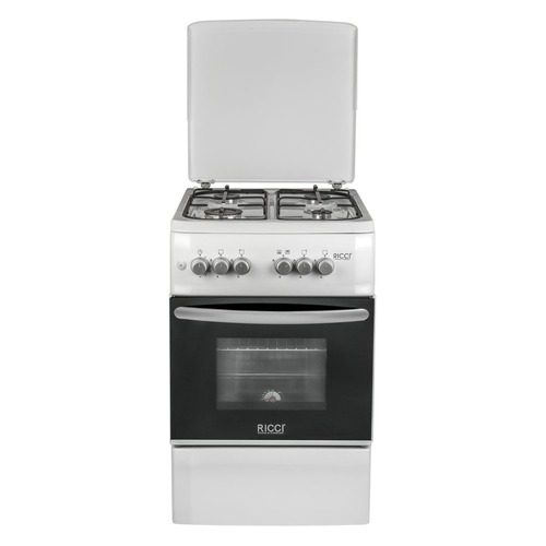 Газовая плита RICCI RGC5002WH, газовая духовка, металлическая крышка, белый