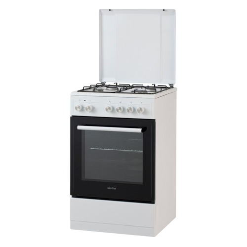 

Газовая плита SIMFER F55EW43017, электрическая духовка, металлическая крышка, белый и черный