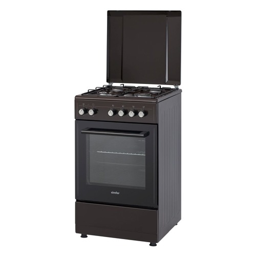 Газовая плита SIMFER F55ED43017, электрическая духовка, металлическая крышка, коричневый и черный