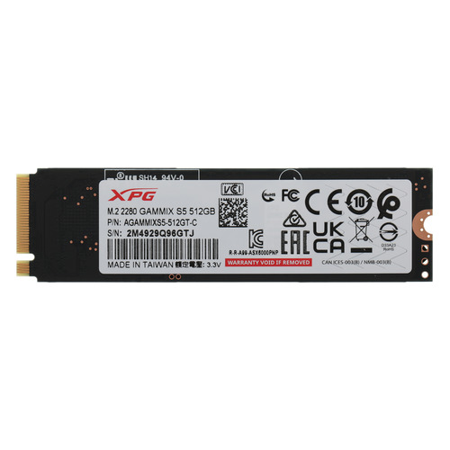 

SSD накопитель A-Data GAMMIX S5 AGAMMIXS5-512GT-C 512ГБ, M.2 2280, PCI-E x4, NVMe, AGAMMIXS5-512GT-C