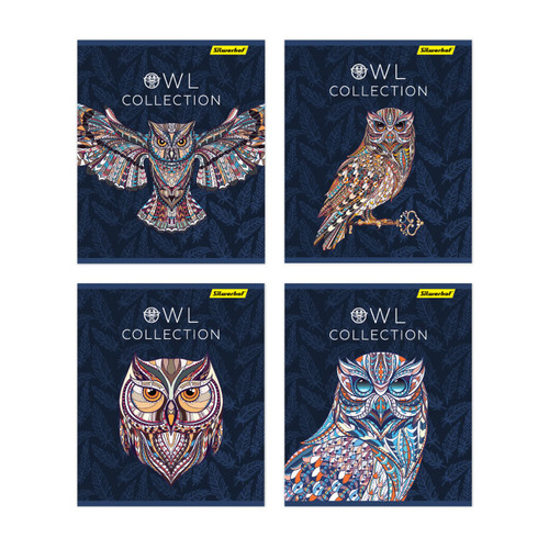 

Упаковка тетрадей SILWERHOF Совушки 812031-55, A5, 48лист, 4 дизайна, клетка, картон, скрепка 10 шт./кор.