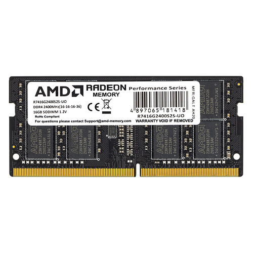 

Модуль памяти AMD Radeon R7 Performance Series R7416G2400S2S-UO DDR4 - 16ГБ 2400, SO-DIMM, OEM, R7416G2400S2S-UO