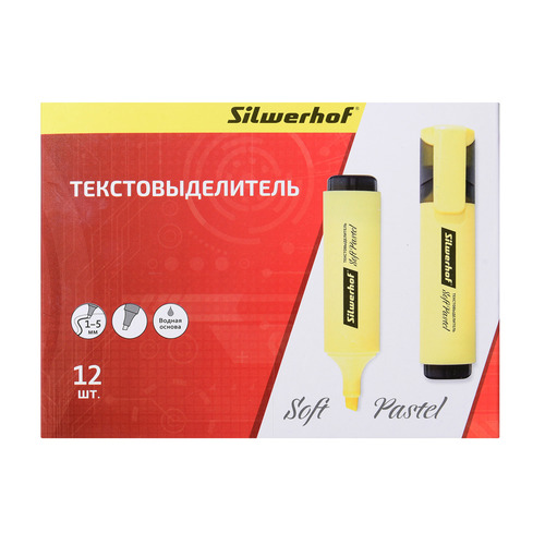 

Упаковка текстовыделителей SILWERHOF Soft Pastel, скошенный пишущий наконечник, 1-5, ванильный [108033-27] 12 шт./кор., Soft Pastel