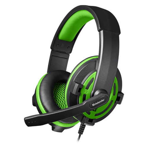 

Гарнитура игровая Defender Warhead G-300, для компьютера, накладные, черный / зеленый [64128], Warhead G-300