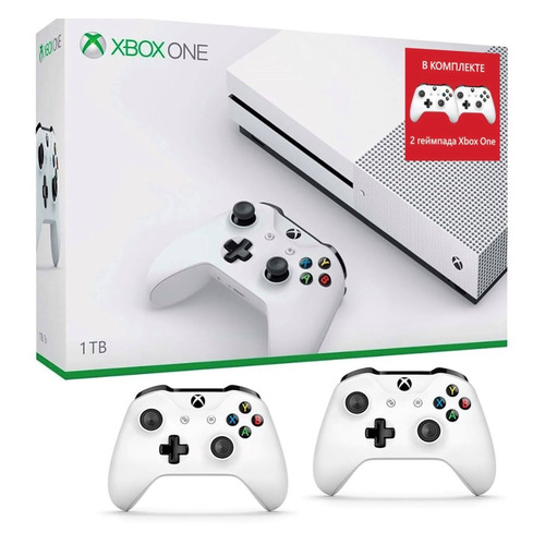 

Игровая консоль MICROSOFT Xbox One S с 1 ТБ памяти и двумя беспроводными геймпадами, 234-00357-2g, белый