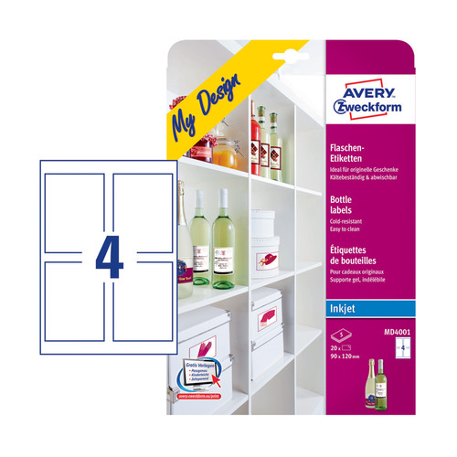 

Этикетки Avery Zweckform MD4001 A4 120x90мм 4шт на листе/5л./белый глянцевое самоклей. для струйной, MD4001