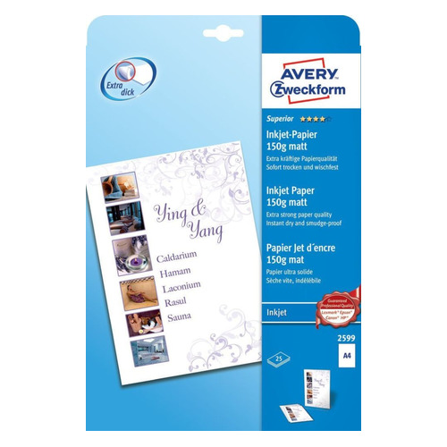 

Бумага Avery Zweckform 2581 2599 A4/150г/м2/25л./белый матовое для струйной печати, 2581
