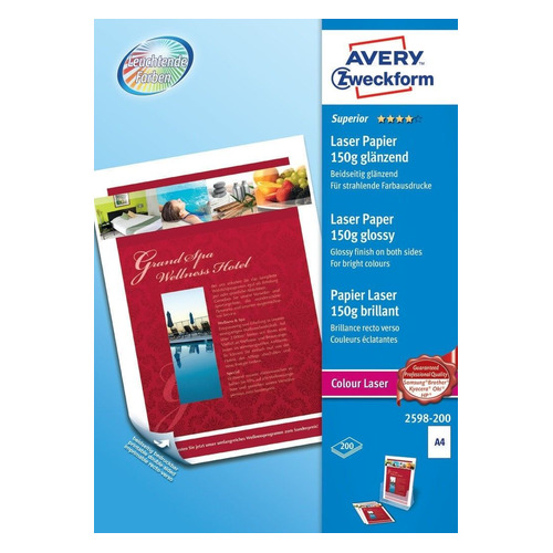 

Фотобумага Avery Zweckform 2598-200 A4/150г/м2/200л./белый глянцевое/глянцевое для лазерной печати