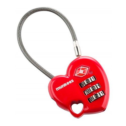 фото Замок munkees combination lock - heart (3606) красный д.80мм ш.37мм в.14мм