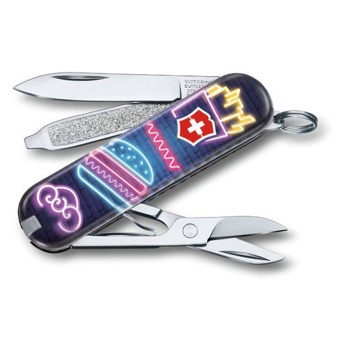 

Складной нож VICTORINOX Classic LE2019 Burger Bar, 7 функций, 58мм, фиолетовый / рисунок, Classic LE2019 Burger Bar