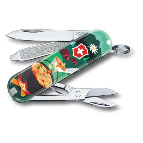 

Складной нож VICTORINOX Classic LE2019 Swiss mountain Dinner, 7 функций, 58мм, зеленый / рисунок