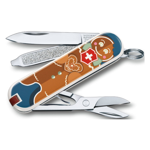 

Складной нож VICTORINOX Classic LE2019 Gingerbread Love, 7 функций, 58мм, синий / рисунок, Classic LE2019 Gingerbread Love