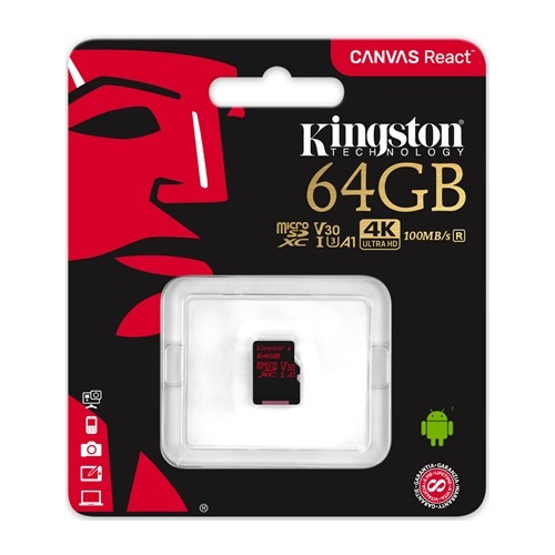 фото Карта памяти microsdxc uhs-i u3 kingston canvas react 64 гб, 100 мб/с, class 10, sdcr/64gbsp, 1 шт.