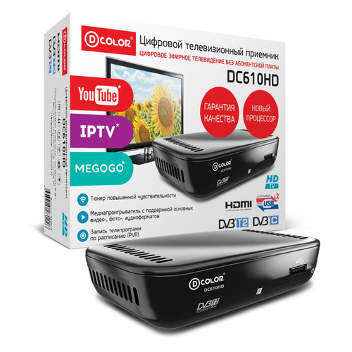 

Ресивер DVB-T2 D-COLOR DC610HD, черный