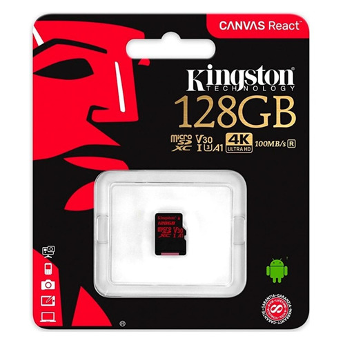 фото Карта памяти microsdxc uhs-i u3 kingston canvas react 128 гб, 100 мб/с, class 10, sdcr/128gbsp, 1 шт.