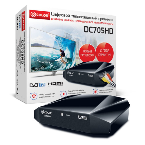 

Ресивер DVB-T2 D-COLOR DC705HD, черный