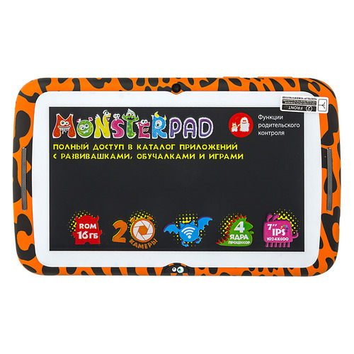 фото Детский планшет turbo turbokids monsterpad 16gb, wi-fi, android 7.1, оранжевый/черный [рт00020517]