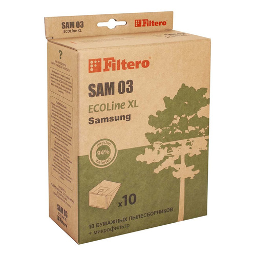 Пылесборники FILTERO SAM 03 ECOLine XL, бумажные, 10 шт., подходит для EVGO, HYUNDAI, LERAN, MIDEA, NESONS, ROLSEN, SAMSUNG, SHIVAKI