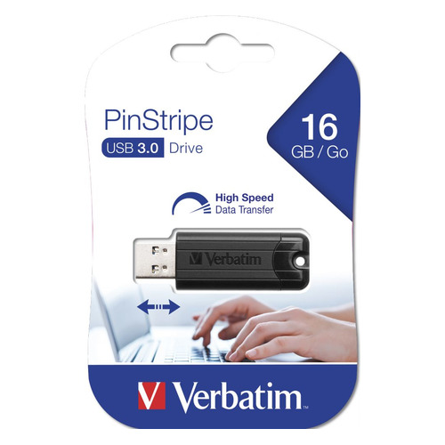 Флешка USB VERBATIM PINSTRIPE 16Гб, USB3.0, черный [49316] VERBATIM