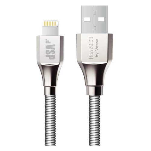 Кабель BORASCO USB A (m), Lightning (m), 1м, серебристый [35101] BORASCO