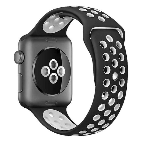 Ремешок DF iSportband-01 для Apple Watch Series 3/4/5 черный/белый (DF ISPORTBAND-01 (BLACK/WHITE)) DF