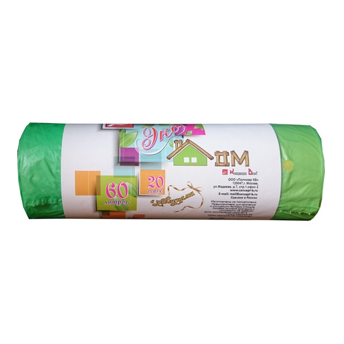 

Пакеты мусорные Концепция быта ЭкоДом 60л 13мкм зеленый в рулоне (упак.:20шт) (1992) 20 шт./кор., ЭкоДом