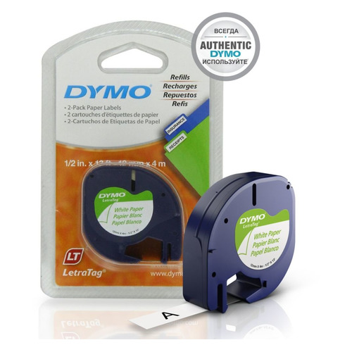 

Картридж DYMO LT, черный / белый / 12мм, черный шрифт, белый фон, 4м ( S0721510, LT
