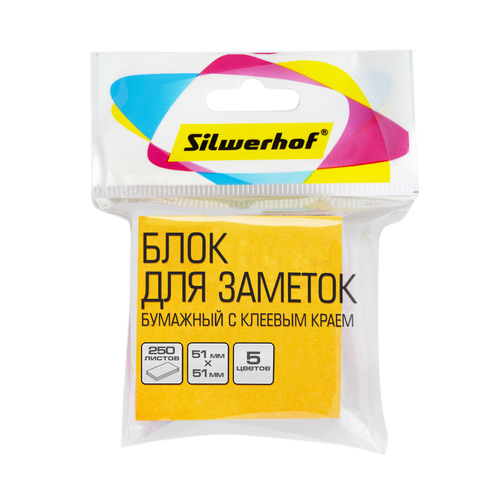

Упаковка блоков самоклеящихся Silwerhof 682158-00, 682158-00, 51x51, 250 л, 5 цв, неон 36 шт./кор., 682158-00