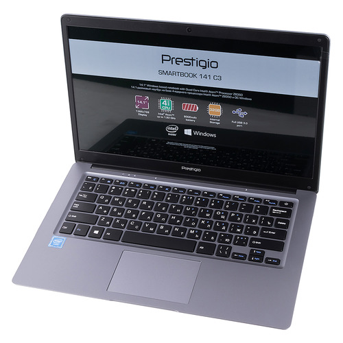 фото Ноутбук prestigio smartbook 141с3, 14.1", intel atom x5 z8350 1.44ггц, 2гб, 32гб emmc, intel hd graphics 400, windows 10 home, psb141c03bfh_dg_cis, темно-серый
