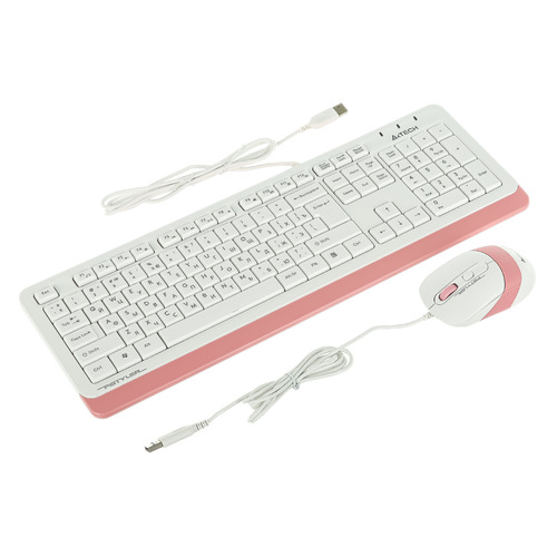 фото Комплект (клавиатура+мышь) a4 f1010, usb, проводной, белый [f1010 pink]