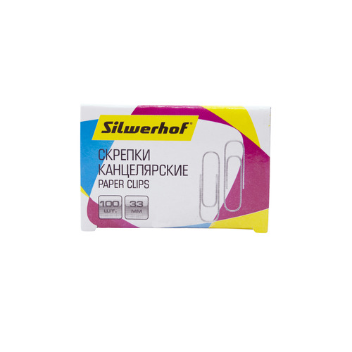 

Упаковка скрепок SILWERHOF 491038 металл 33мм 50 шт./кор.
