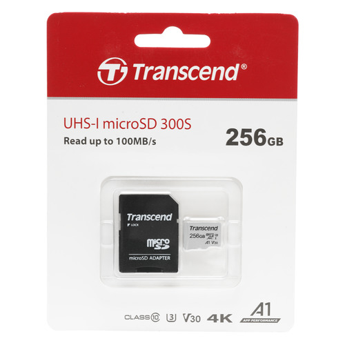 

Карта памяти microSDXC UHS-I U3 Transcend 256 ГБ, 100 МБ/с, Class 10, TS256GUSD300S-A, 1 шт., переходник SD, TS256GUSD300S-A