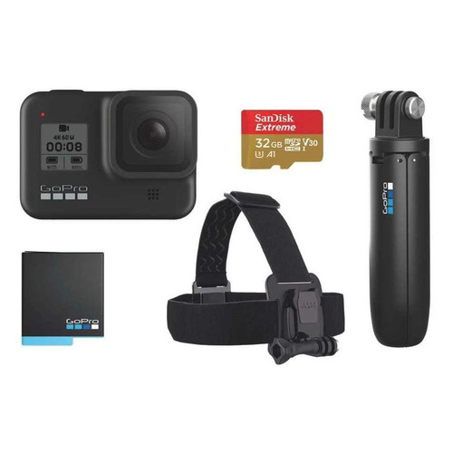 фото Экшн-камера gopro hero8 black edition (2 аккумулятора+крепление на голову+монопод+microsdhc 32gb), 4k, wifi, черный [chdhx-801-rw]