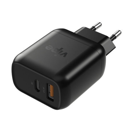 фото Сетевое зарядное устройство vipe travel station xs p218qd, usb + usb type-c, 3a, черный noname