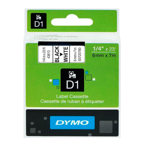 

Картридж DYMO D1, черный / белый / 6мм, черный шрифт, белый фон, 7м ( S0720780, D1