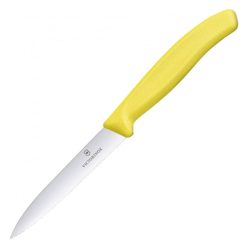 

Нож кухонный Victorinox Swiss Classic, для чистки овощей и фруктов, 100мм, заточка серрейтор, стальной, желтый [6.7736.l8], Swiss Classic