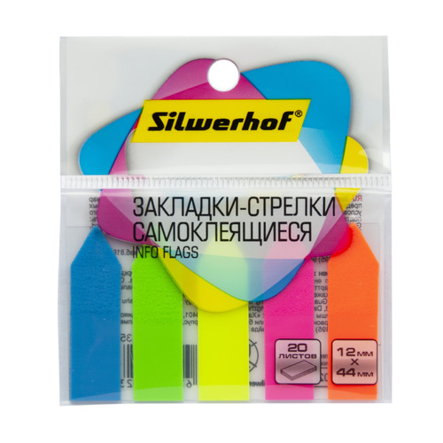 

Упаковка закладок SILWERHOF 801021, 5 цв. 20 лист. 44x12 мм 24 шт./кор.