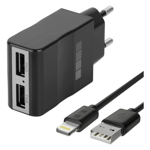 фото Сетевое зарядное устройство interstep 30707, 2xusb, 8-pin lightning (apple), 2.1a, черный