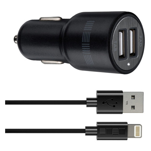 фото Автомобильное зарядное устройство interstep 31396, 2xusb, 8-pin lightning (apple), 2.4a, черный