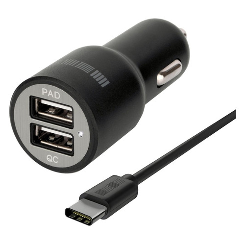 фото Автомобильное зарядное устройство interstep 49407, 2xusb, usb type-c, 2.4a, черный