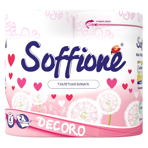 фото Бумага туалетная soffione decoro pink, 2-х слойная, 4шт