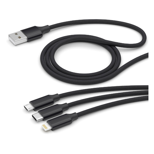 

Кабель Deppa 3 в 1, Lightning (m)/USB Type-C (m)/micro USB (m) - USB (m), 1.2м, черный [72299], 3 в 1