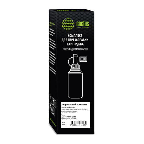 

Тонер Cactus CS-RK-Q2612, для HP LJ 1010/1012/1015/1018/1020/1020Plus/Canon LBP-3010/3020, черный, 110грамм, флакон, CS-RK-Q2612