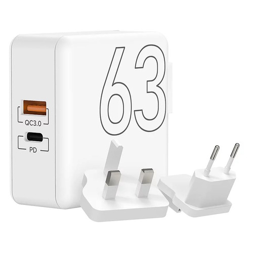 фото Сетевое зарядное устройство lyambda 63, usb-c + usb-a, 3a, белый noname